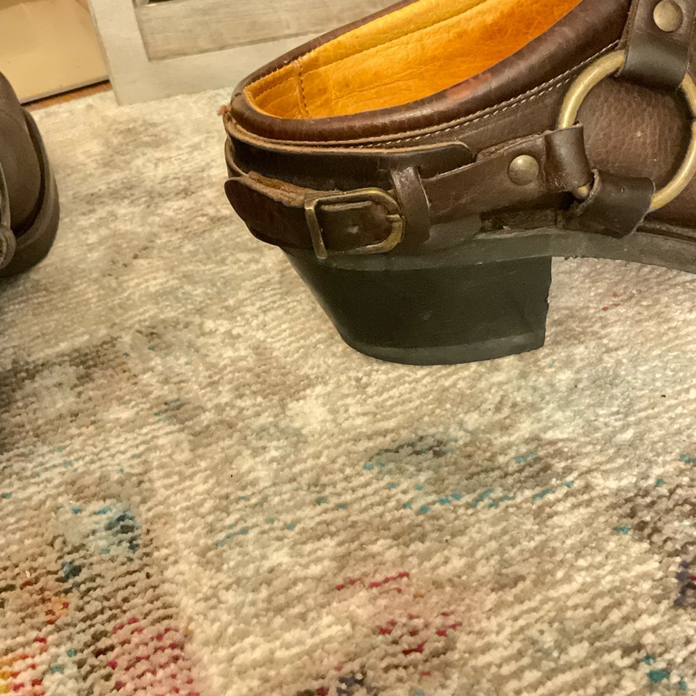 Frye Brown Leather Mules with Buckle Detail - Picture 11 of 16